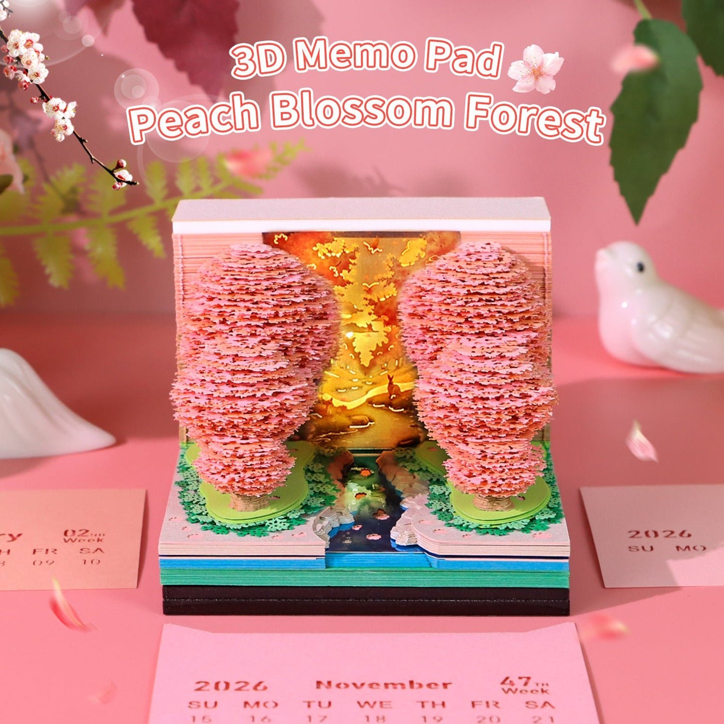 3D Calendar 2026 - Peach Blossom Forest - 3D Calendar
