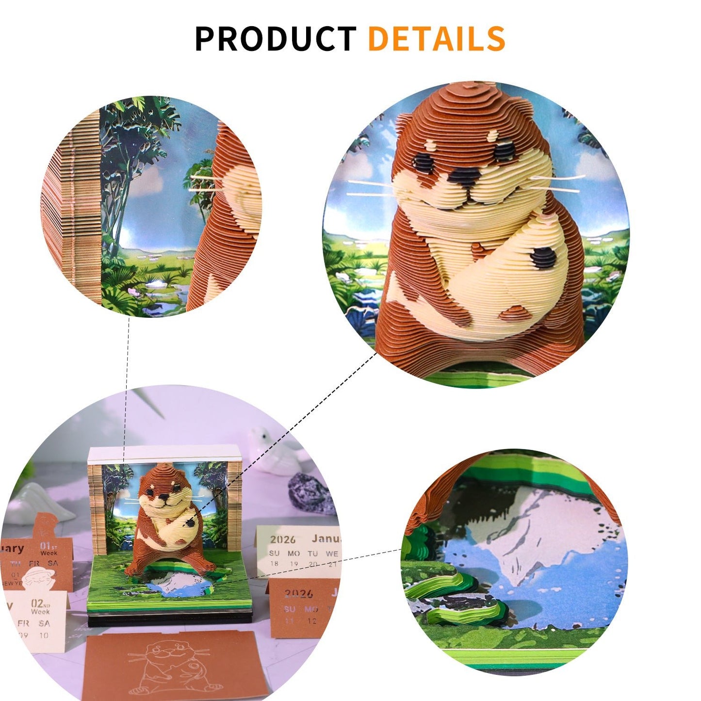 3D Calendar 2026 - Sea Otter - 3D Calendar