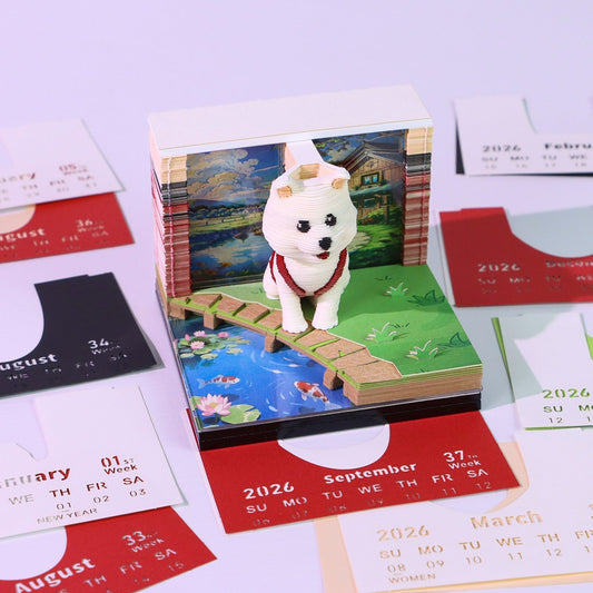 3D Calendar 2026 - Backpack Cute Dog - 3D Calendar