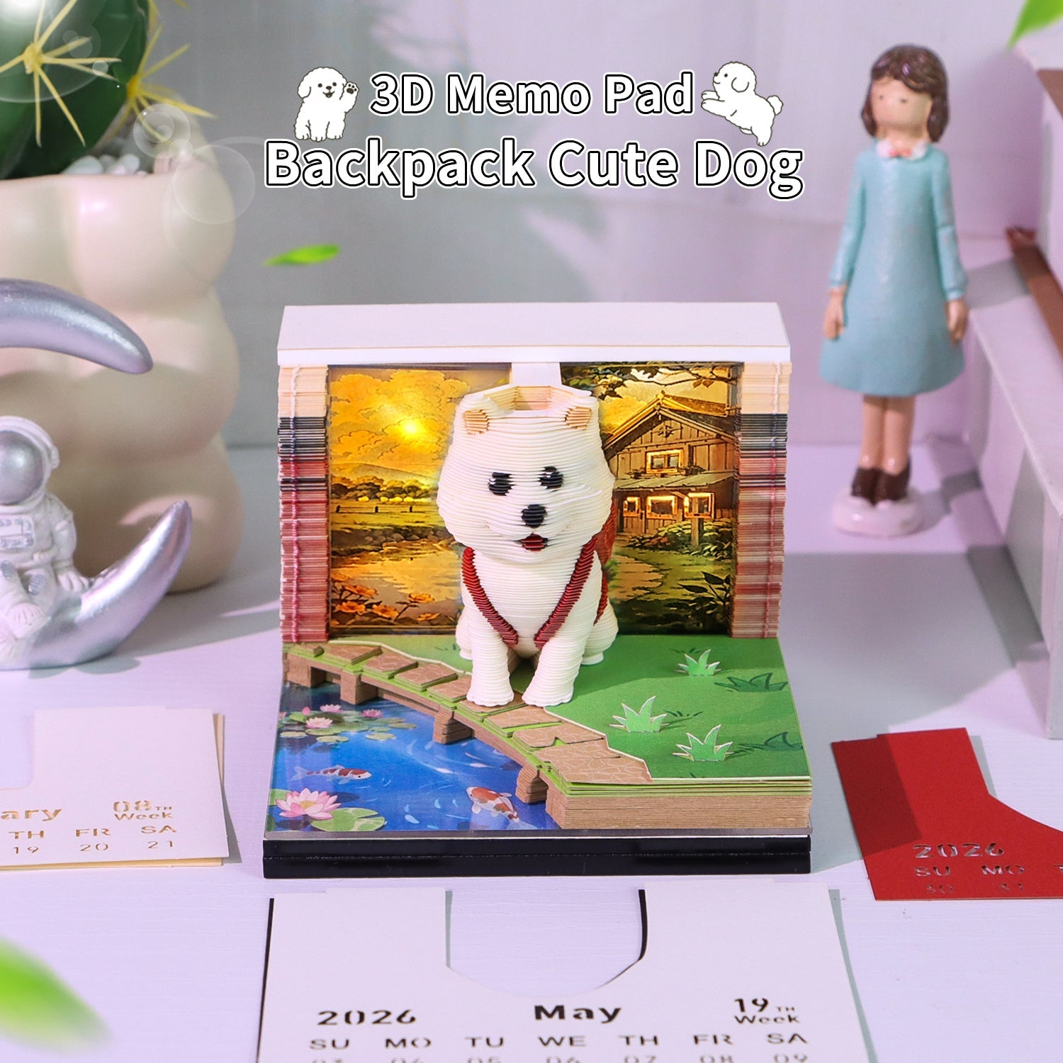 3D Calendar 2026 - Backpack Cute Dog - 3D Calendar