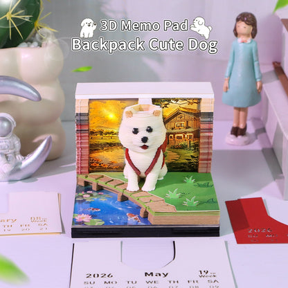 3D Calendar 2026 - Backpack Cute Dog - 3D Calendar