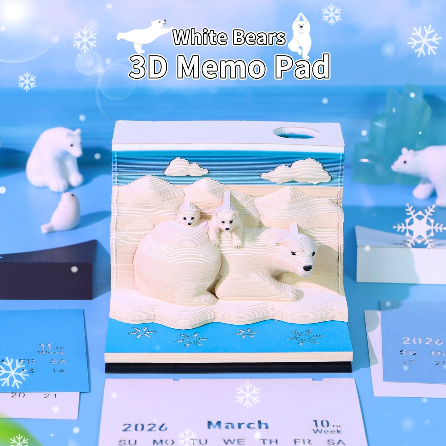 3D Calendar 2026 - White Bears - 3D Calendar