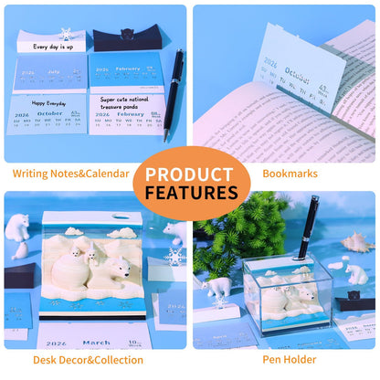 3D Calendar 2026 - White Bears - 3D Calendar