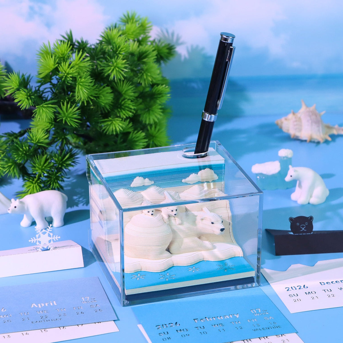 3D Calendar 2026 - White Bears - 3D Calendar
