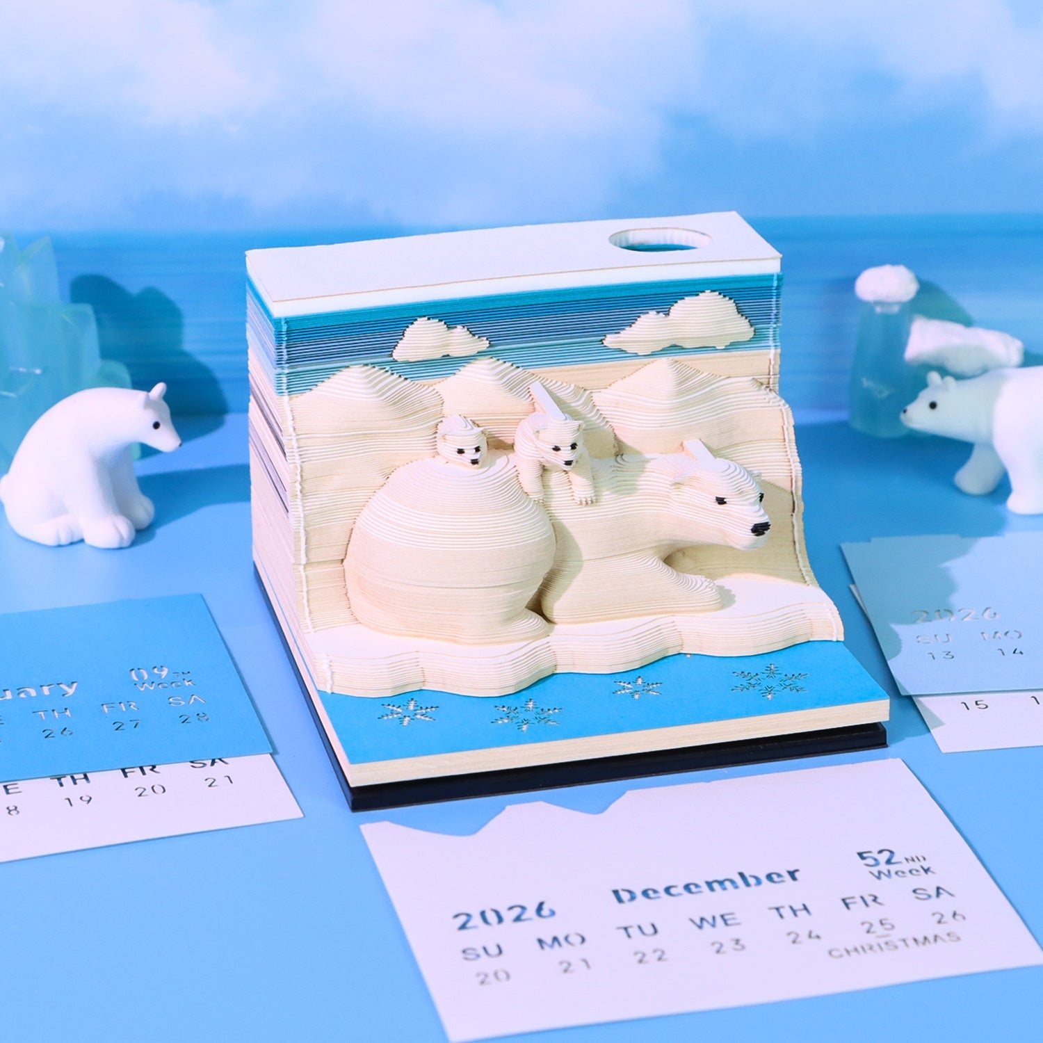 3D Calendar 2026 - White Bears - 3D Calendar