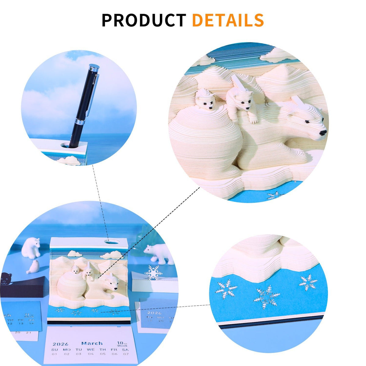 3D Calendar 2026 - White Bears - 3D Calendar