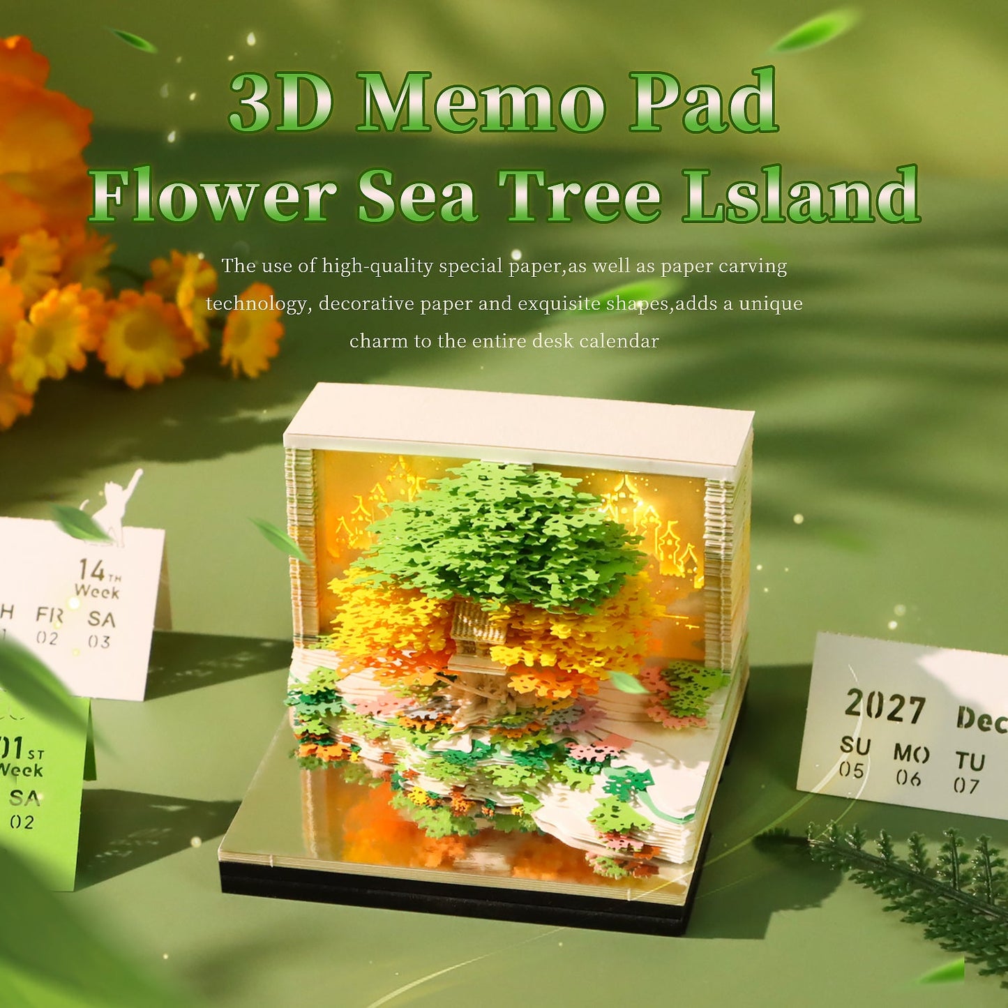 3D Calendar 2027 - Floral Tree Island - 3D Calendar
