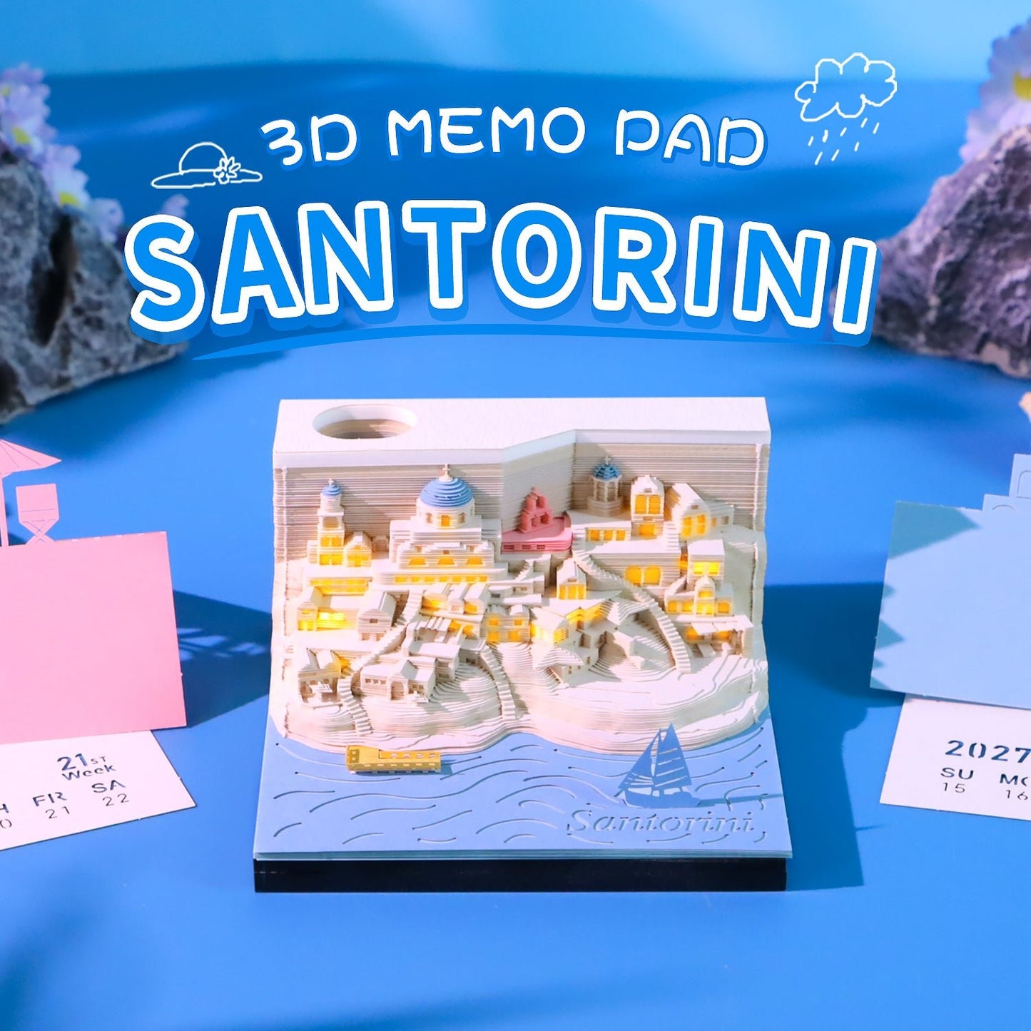 3D Calendar 2027 - Santorini - 3D Calendar