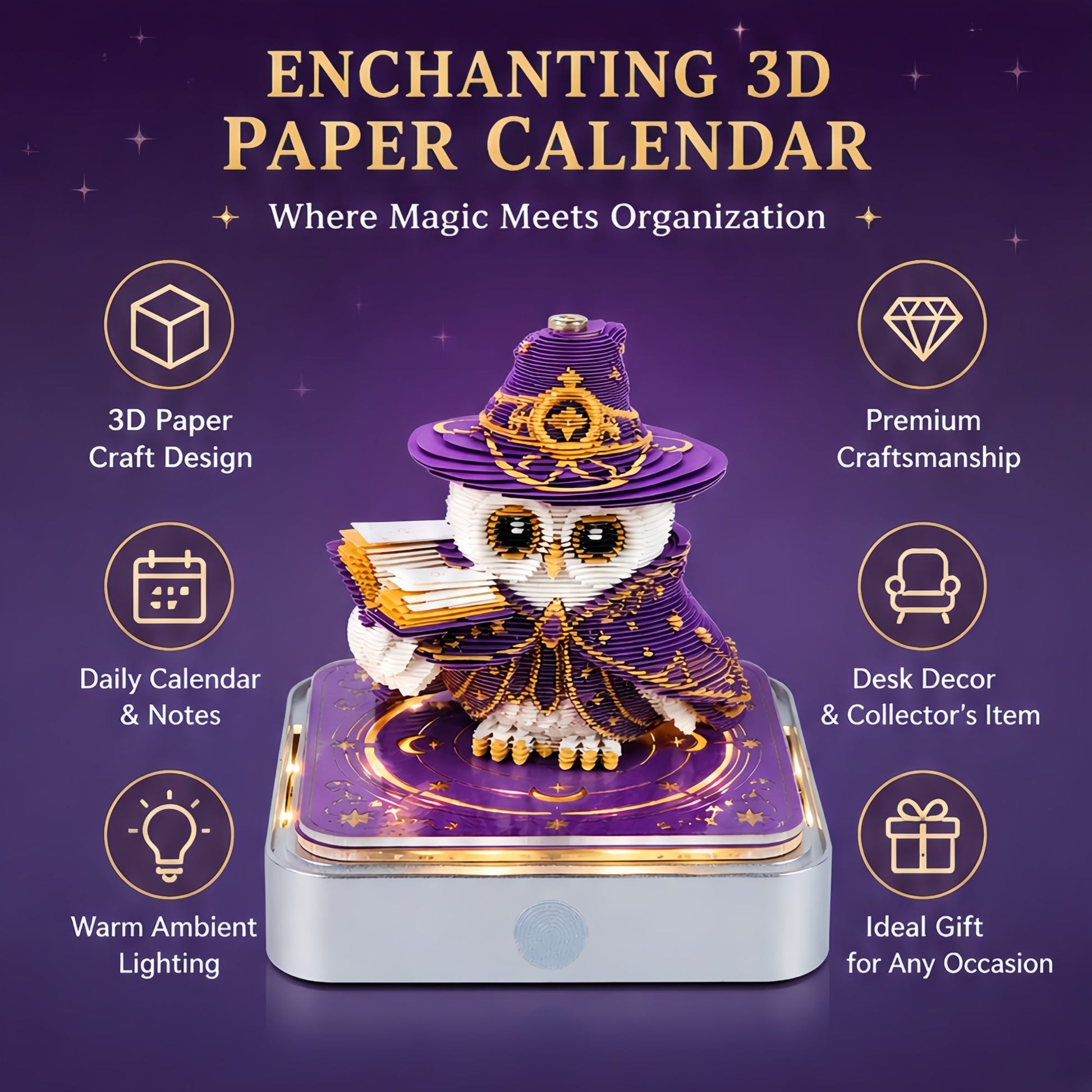 3D Calendar 2027 - Wizard Owl - 3D Calendar