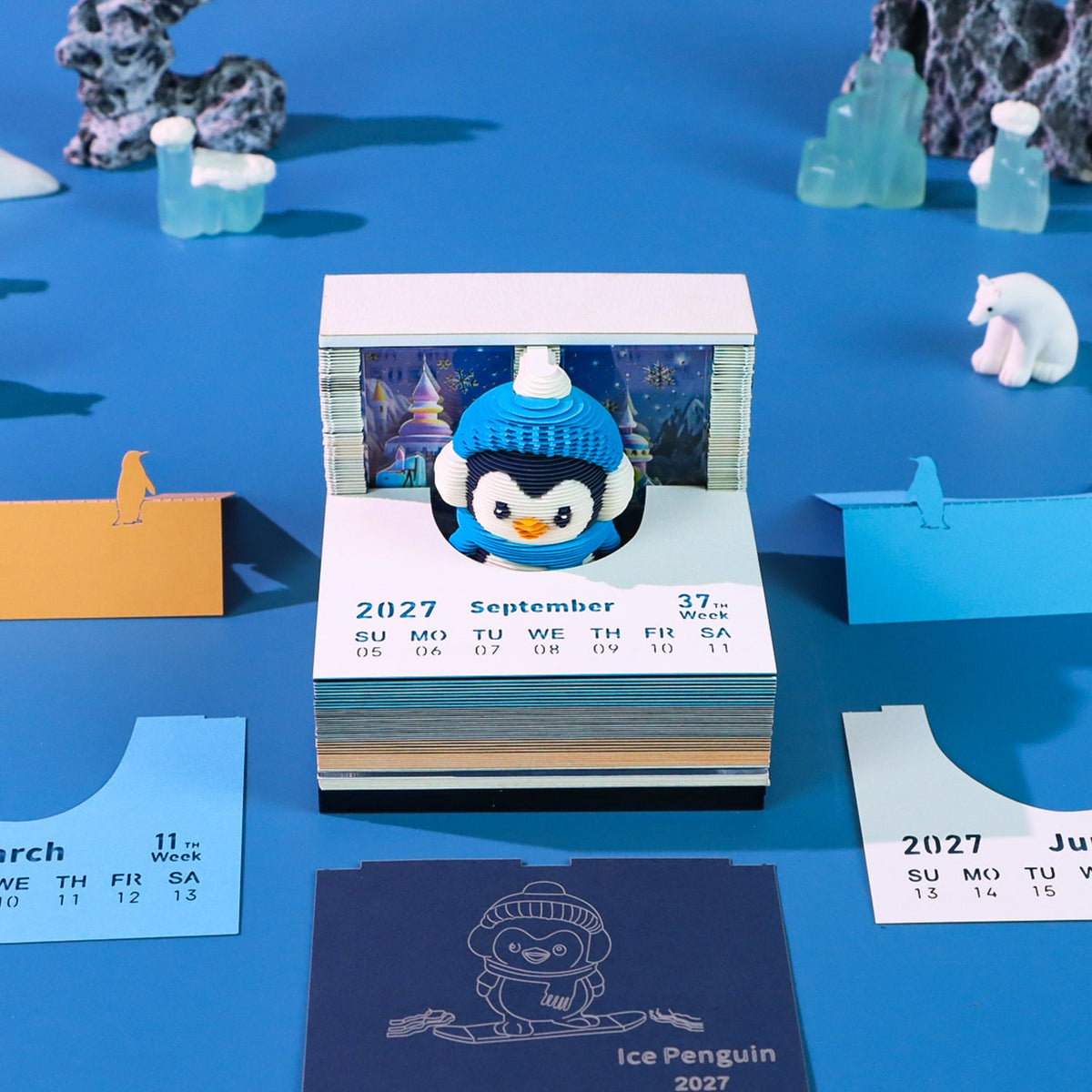 3D Calendar - Ice Snow Penguin - 3D Calendar