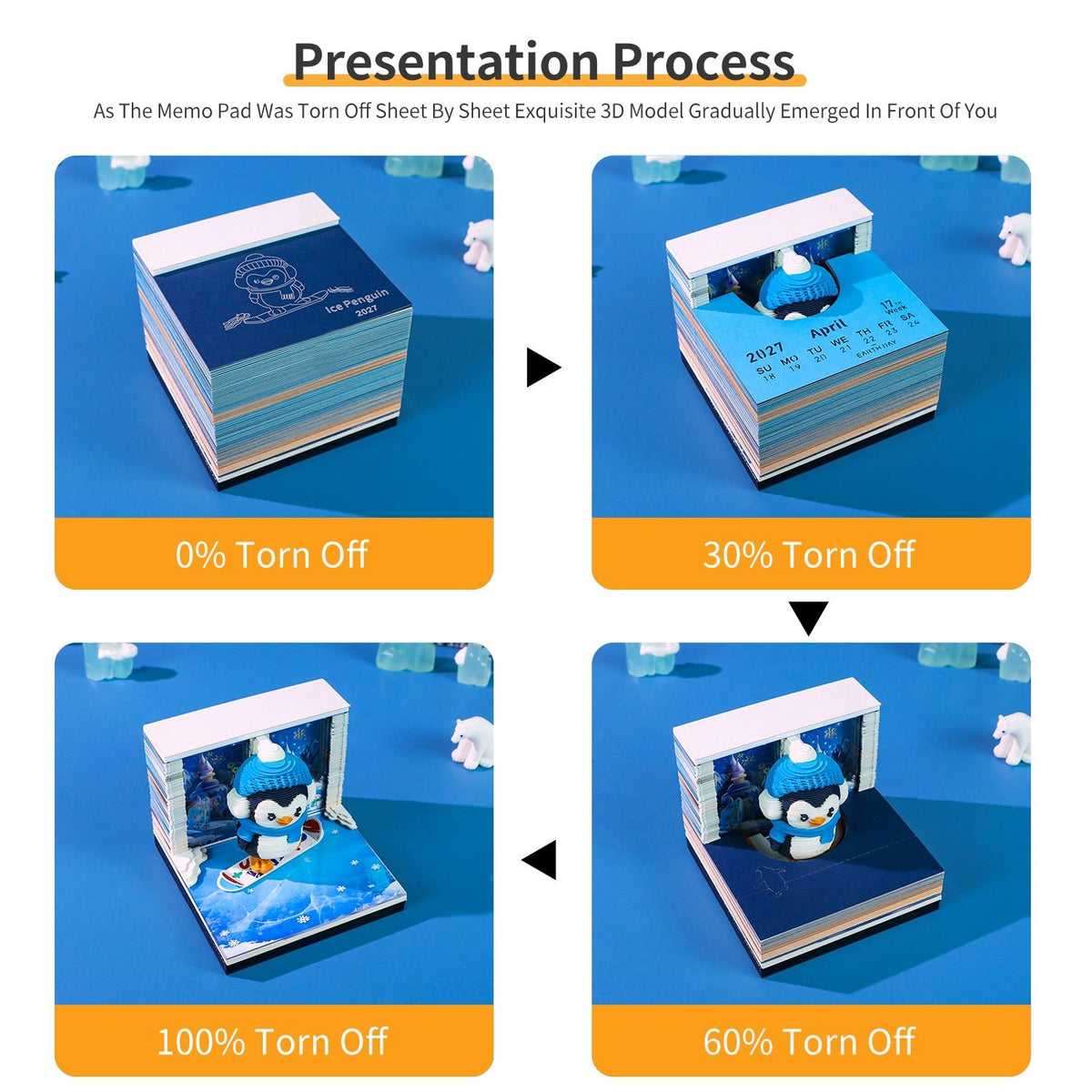 3D Calendar - Ice Snow Penguin - 3D Calendar