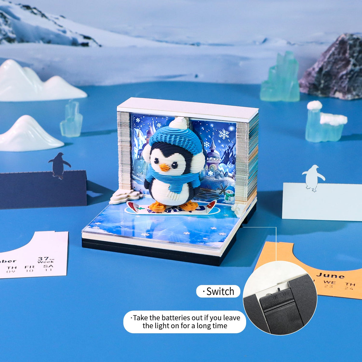 3D Calendar - Ice Snow Penguin - 3D Calendar