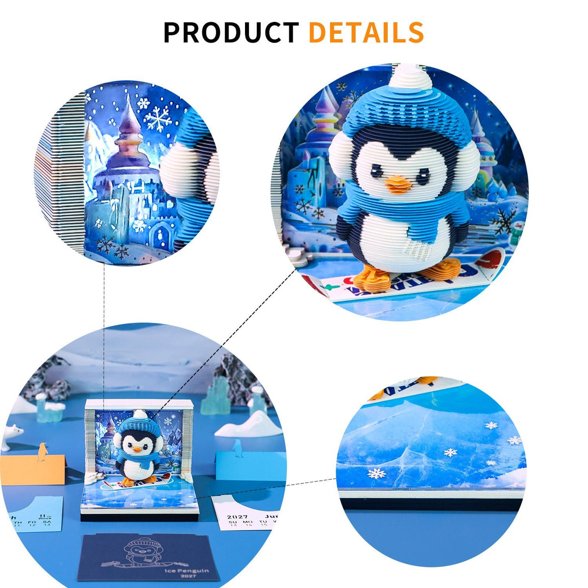 3D Calendar - Ice Snow Penguin - 3D Calendar